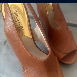 Michael Kors Brown Leather Peep-Toe Heels